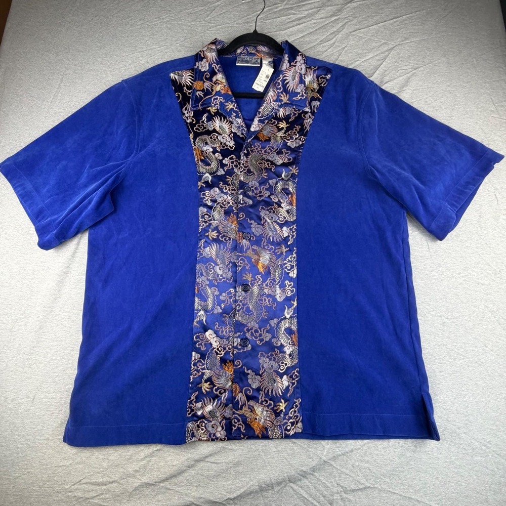 Y2K Coupe De Lux Blue Dragon Brocade Shirt XL VTG Retro Rockabilly Lounge NWT